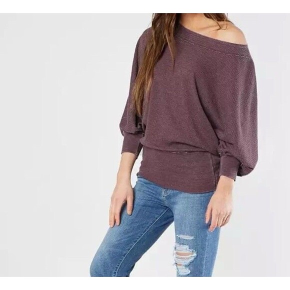 Free People Willow Thermal Top Decadent Purple OB872331 Dolman Sleeves Womens XS - Picture 1 of 15